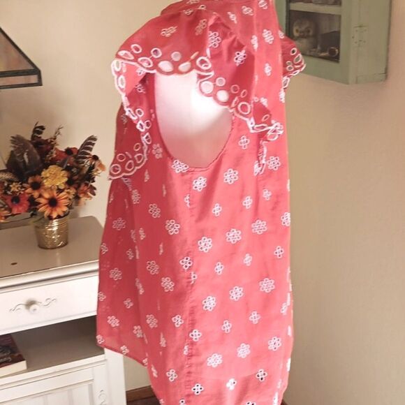 Loft Melon Eyelet Embroidery Summer Top Cottagecore Coastal Cowgirl - Picture 5 of 10